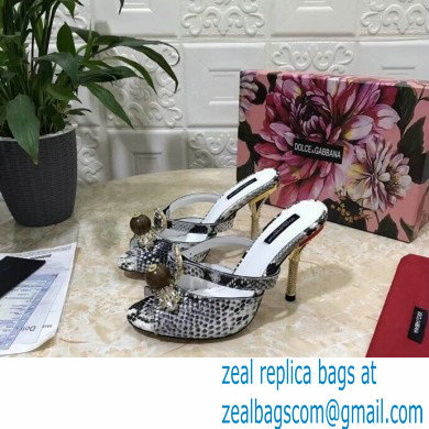 Dolce  &  Gabbana Crystal Heel 10.5cm Python Mules Gray 2021